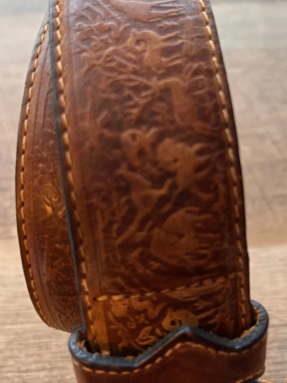Vintage Lord & Taylor Italian Leather Belt Safari Animal Embossed Western Boho